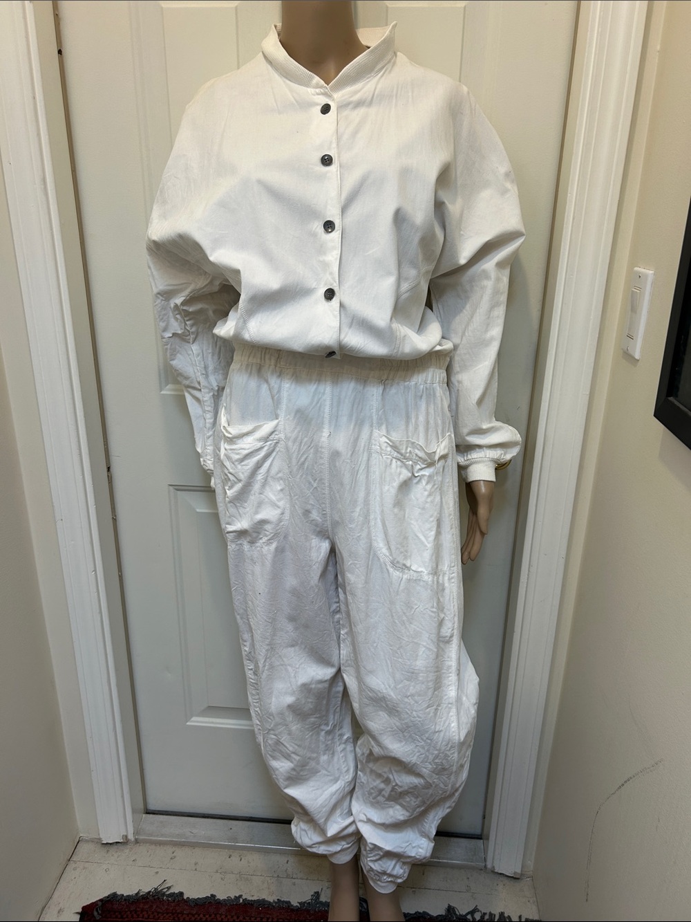 Vintage 80s Ary Cooper White Cotton Button-Front Utility Jumpsuit